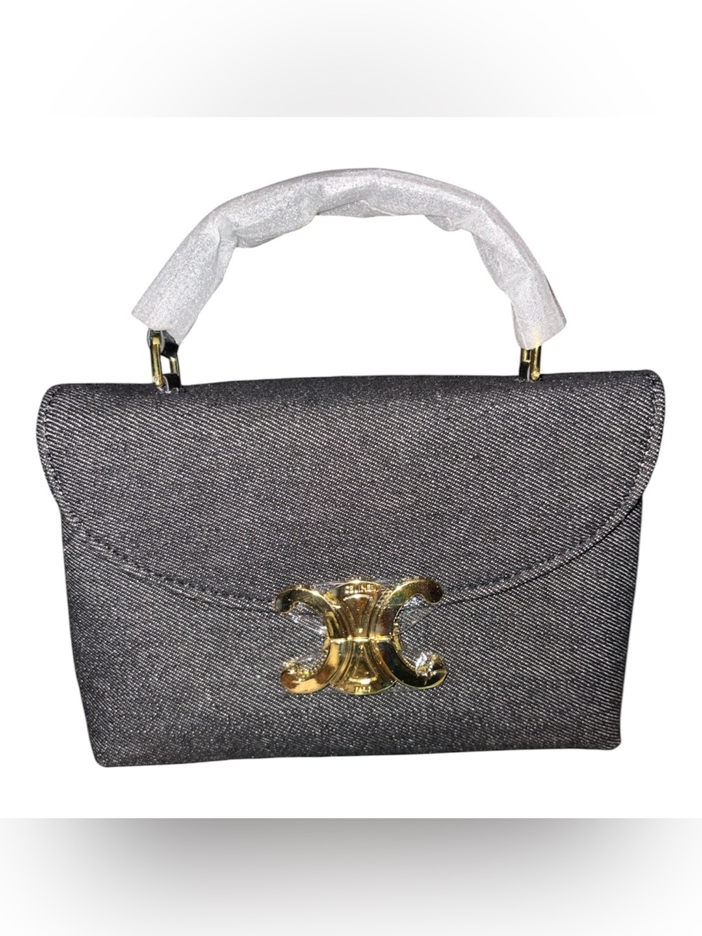 Blue Denim Top-Handle Women's Bag with Gold Hardware
